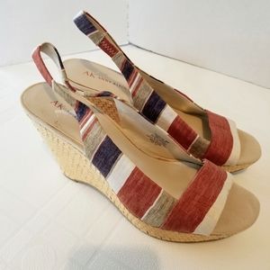 AK Anne Klein Colorful Fabric Wedge Sandals